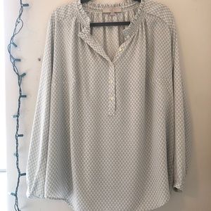 LOFT Plus Leaf Print Ruffle Henley Tunic